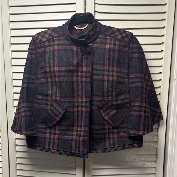 The Limited Plaid Cape Jacket - Purple and Pink - Picture 1 of 7
